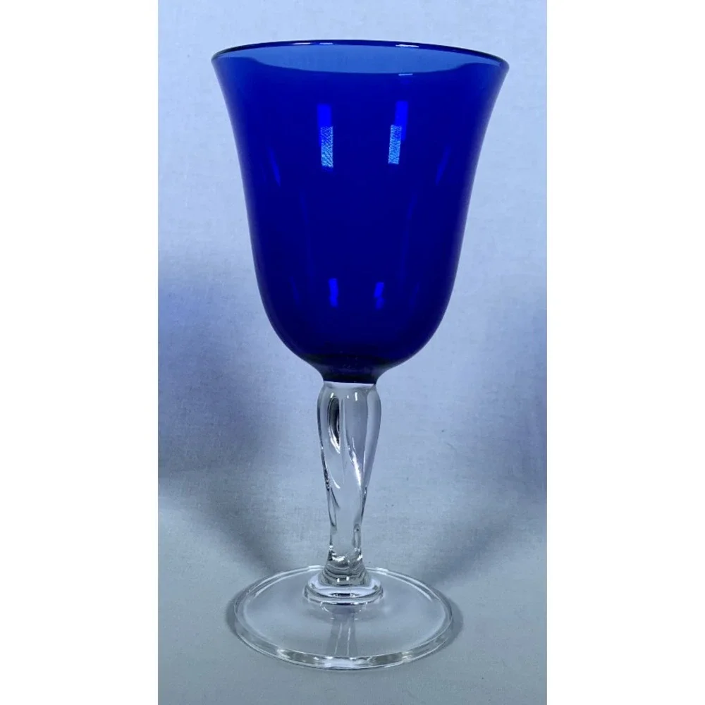 Cristal D'Arques Sapphire Blue & Clear Glass Swirl Stem 7-1/2